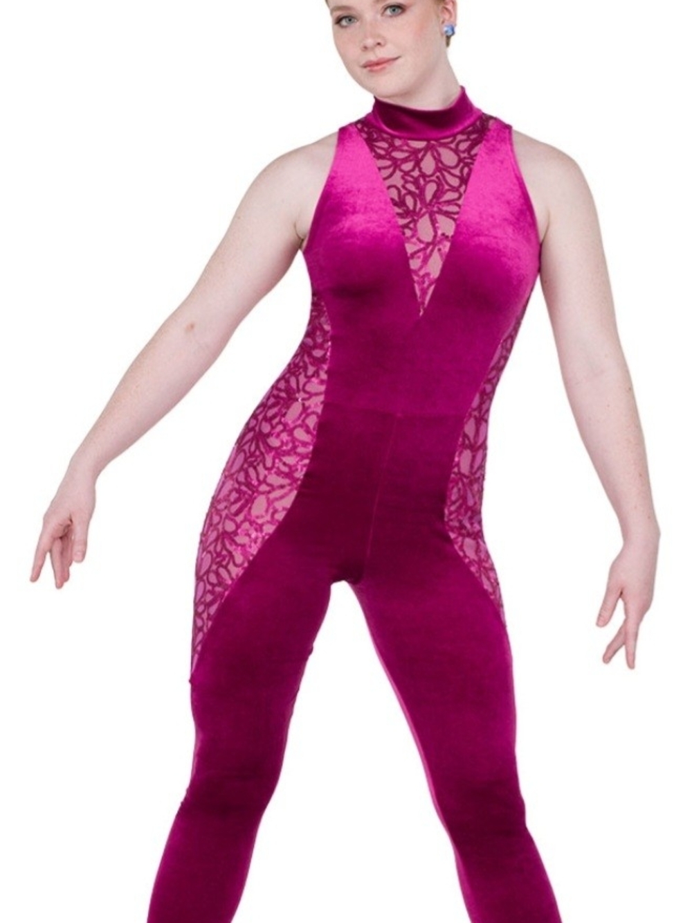 Fuchsia Velvet Lace Inset Jumpsuit Size MA